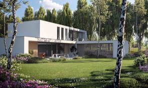 Moderne Villa mit anthrazitgrau-matten Kunststofffenstern